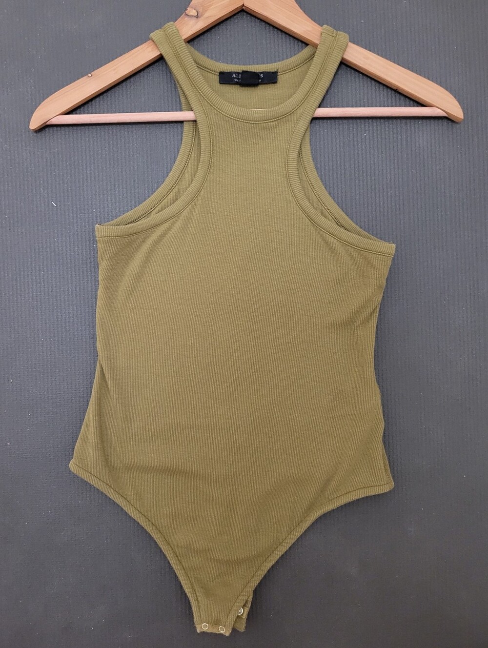 ALL SAINTS Ribbed Racerback Bodysuit, Olive